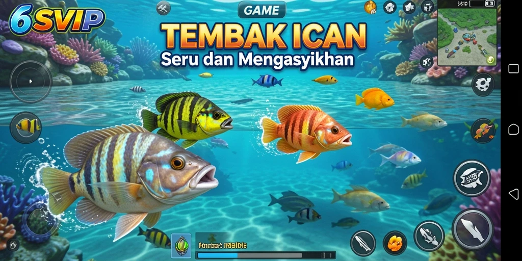 Screenshot gameplay memukau dari 6SVIP dengan aksi menembak ikan.