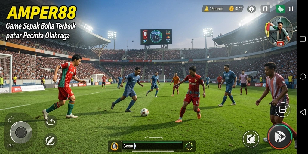 Tangkapan layar menunjukkan aksi gameplay seru di lapangan sepak bola.