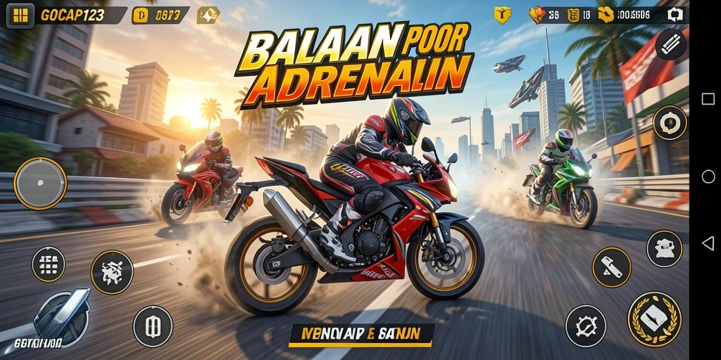 Screenshot GOCAP123 menampilkan adrenalin balapan motor yang mendebarkan.