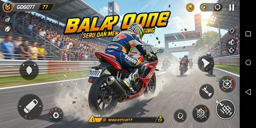 Tangkapan layar dari gameplay GOGO77 dengan mobil balap yang melaju kencang.