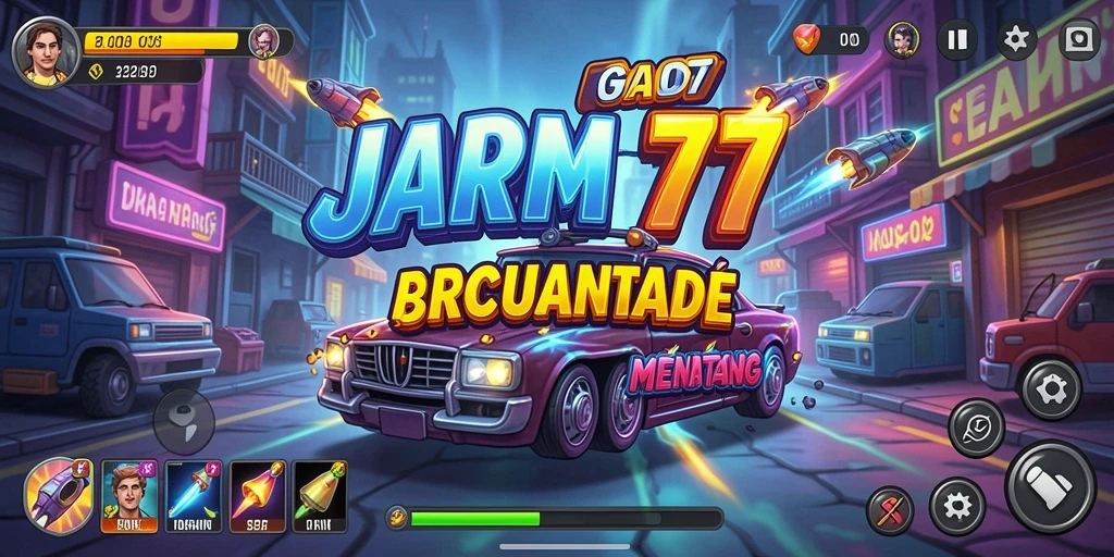 Screenshot tampilan utama JARUM77 menunjukkan gameplay yang mendebarkan.