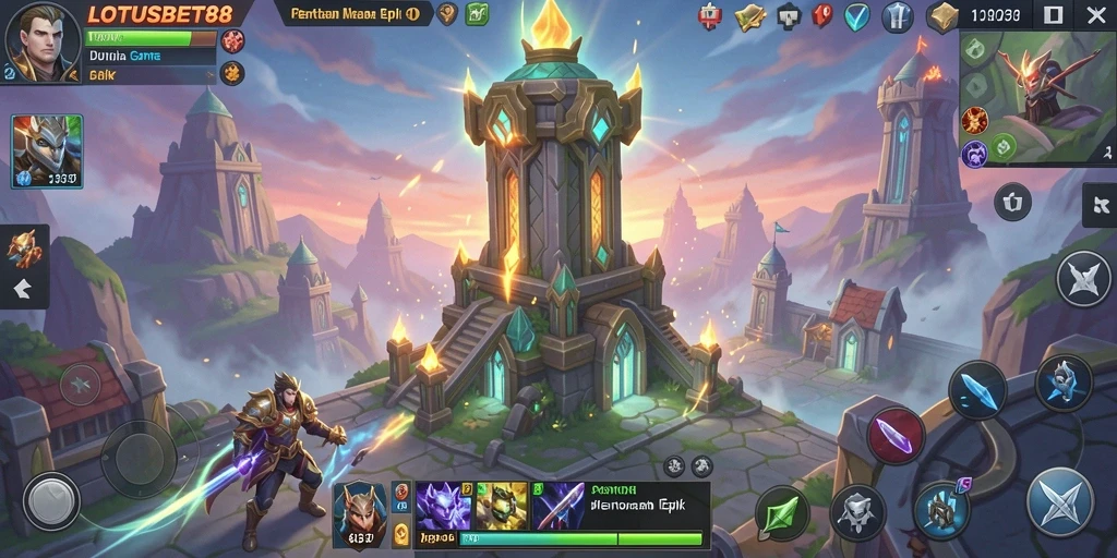 Screenshot LOTUSBET88 menampilkan aksi menara bertahan dari serangan musuh.