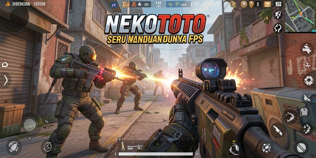 Screenshot gameplay dinamis di NEKOTOTO dengan aksi tembak-menembak seru.