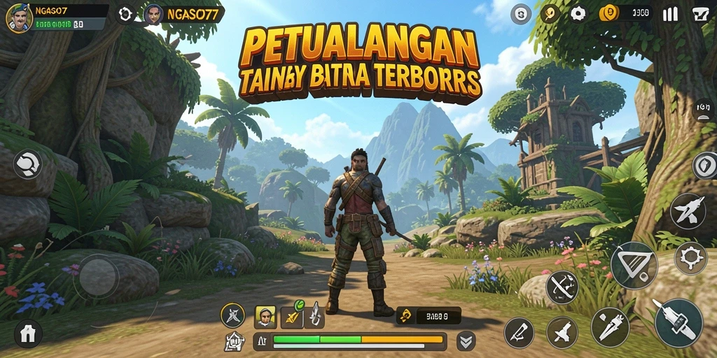 Screenshot dari gameplay NGASO77 yang menampilkan petualangan di dunia terbuka.