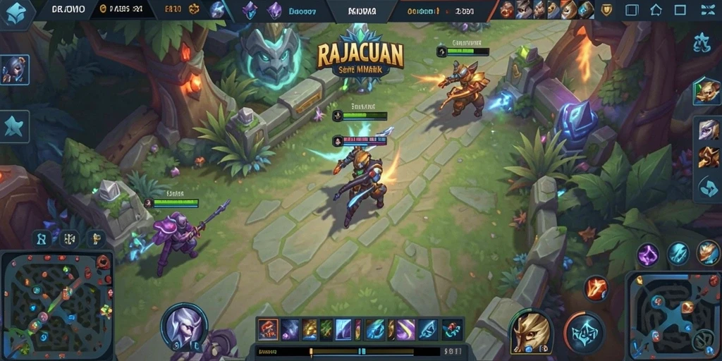 Tampilan action seru dalam game MOBA RAJACUAN.