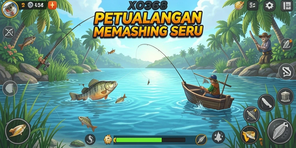 Tampilan gameplay XO368 yang menampilkan aksi memancing yang seru.